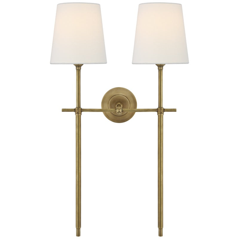 Edor | Elegant Antique Wall Light with White Tapered Linen Shade