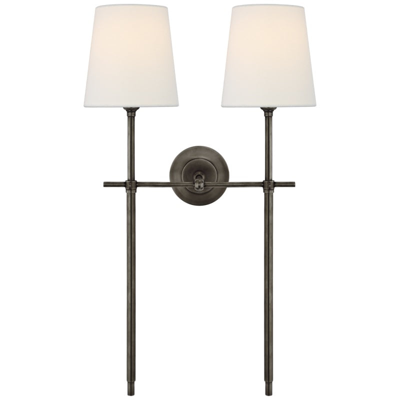 Edor | Elegant Antique Wall Light with White Tapered Linen Shade