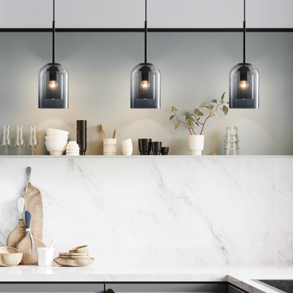 Mirevalo | Rounded Tubular Double Smoked Glass Modern Pendant Light