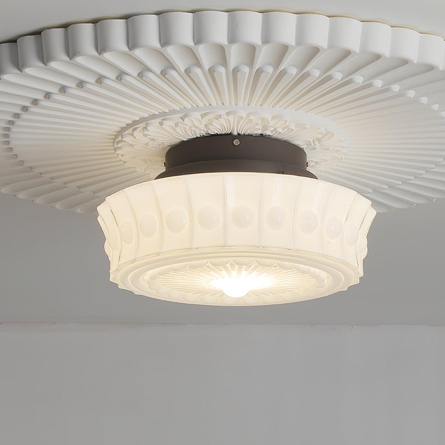Solvendi | Minimalist Geometric Glass Bowl Semi Flush Ceiling Light