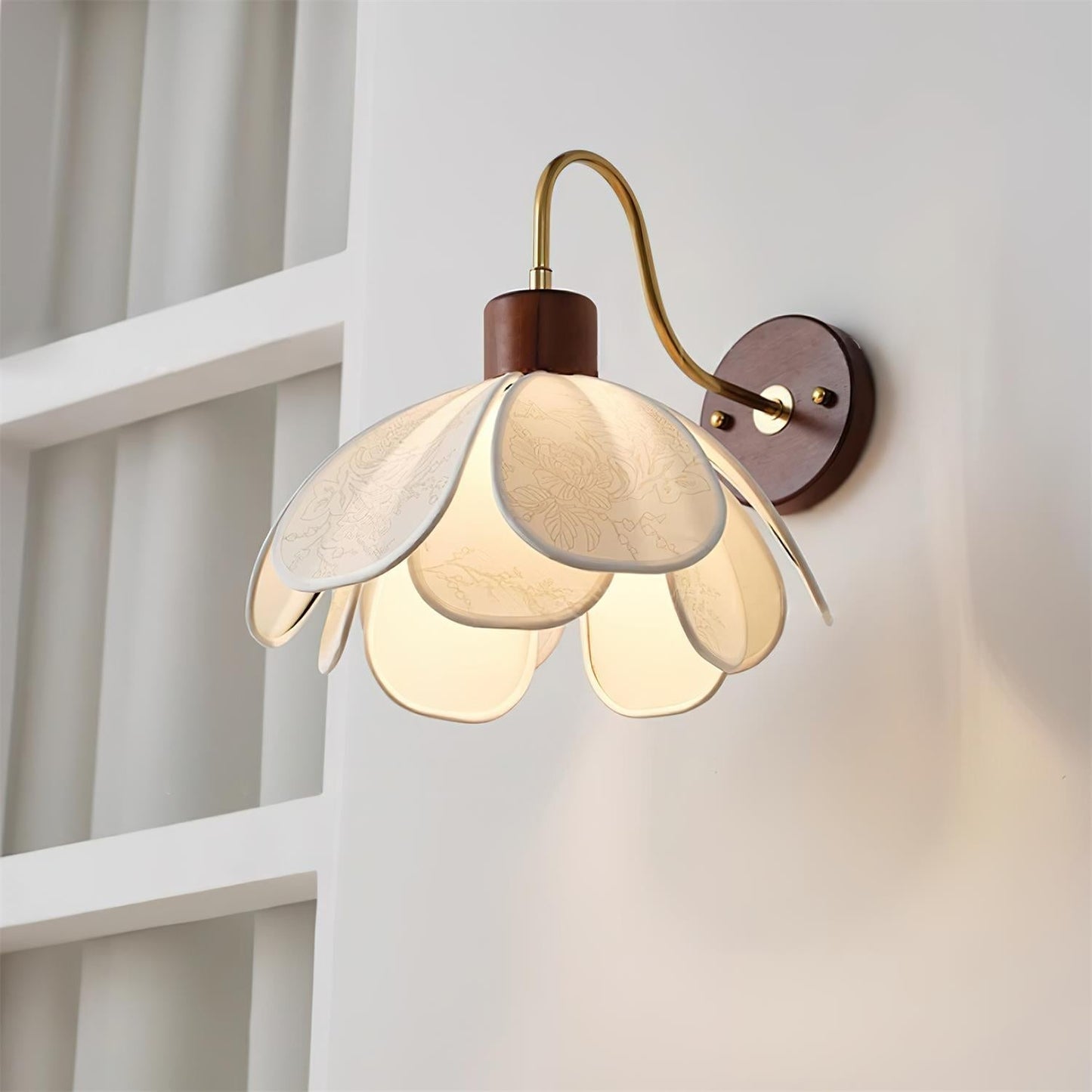 Thalix | Sculptural Floral Petal Wood Fabric Wall Light