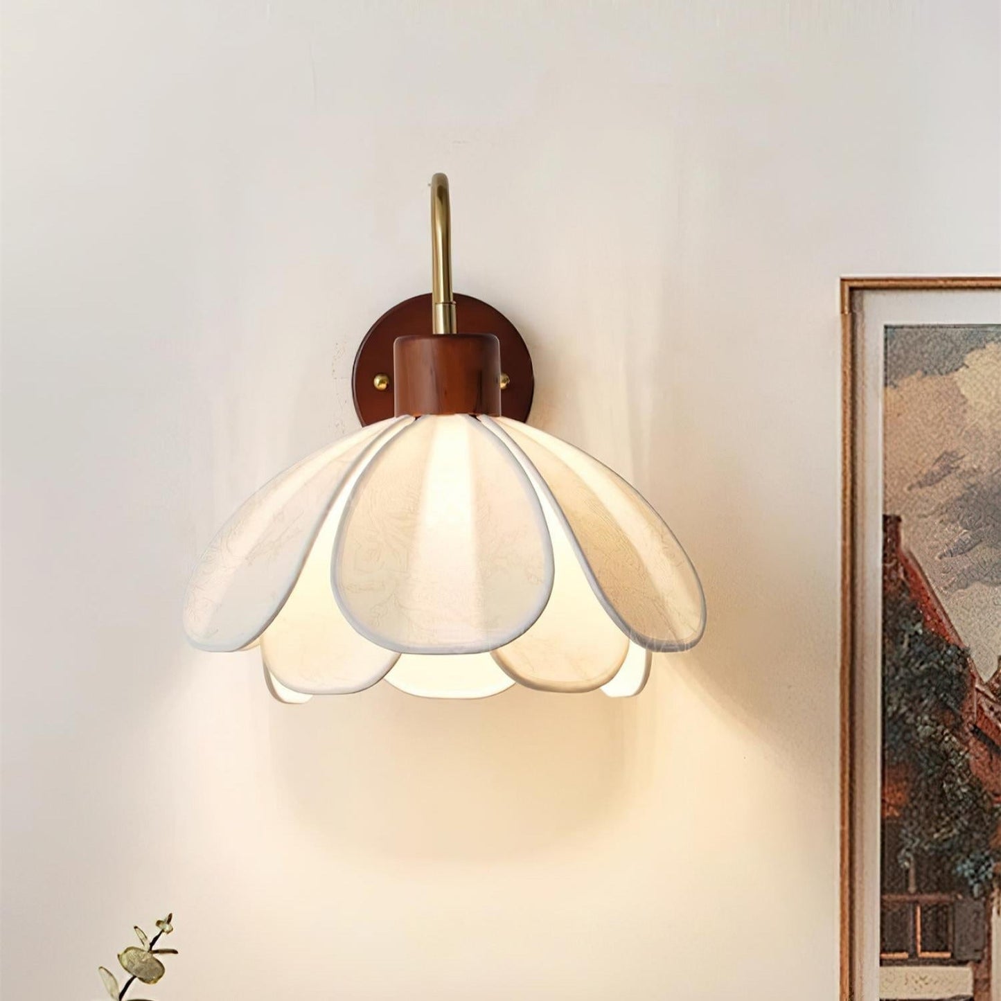 Thalix | Sculptural Floral Petal Wood Fabric Wall Light