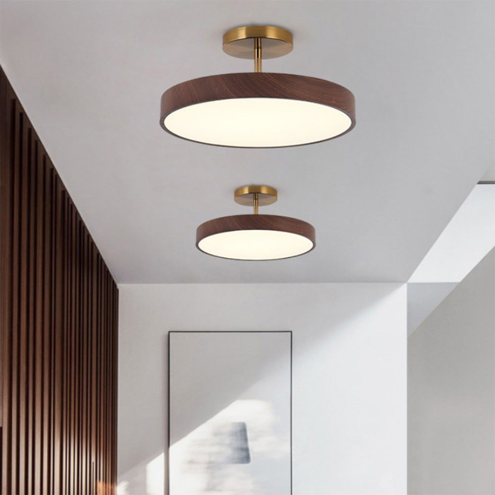 Sylva | Modern Wood Grain Circular Semi Flush Ceiling Light