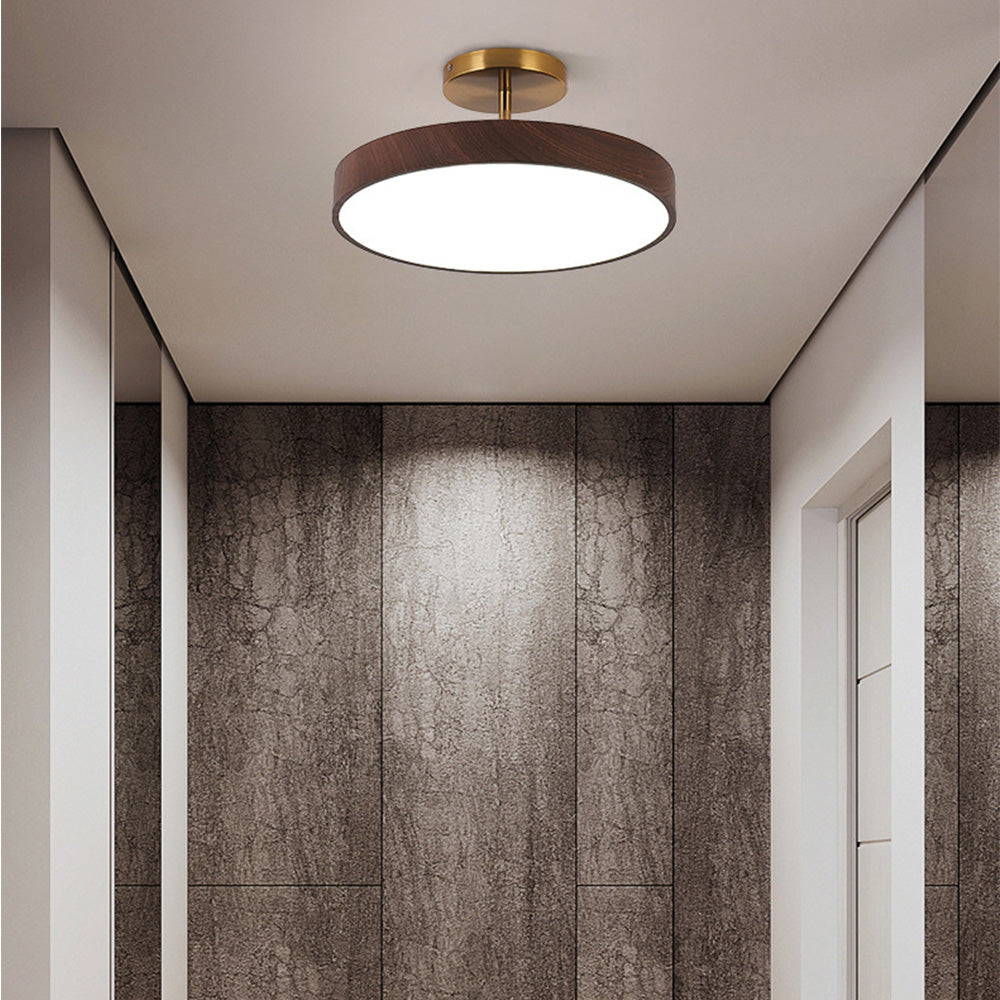 Sylva | Modern Wood Grain Circular Semi Flush Ceiling Light