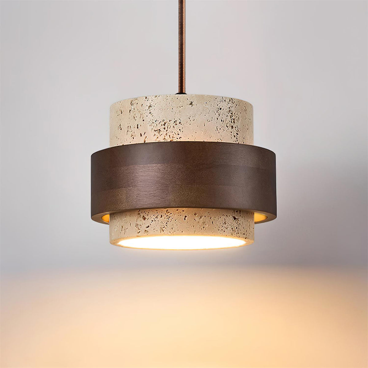 Perra | Natural Cylindrical Travertine Stone Pendant Light