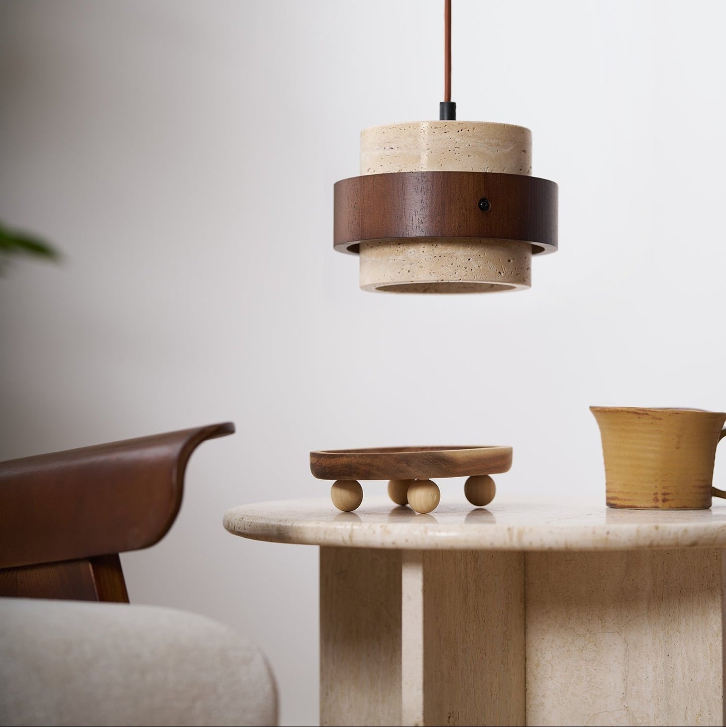 Perra | Natural Cylindrical Travertine Stone Pendant Light