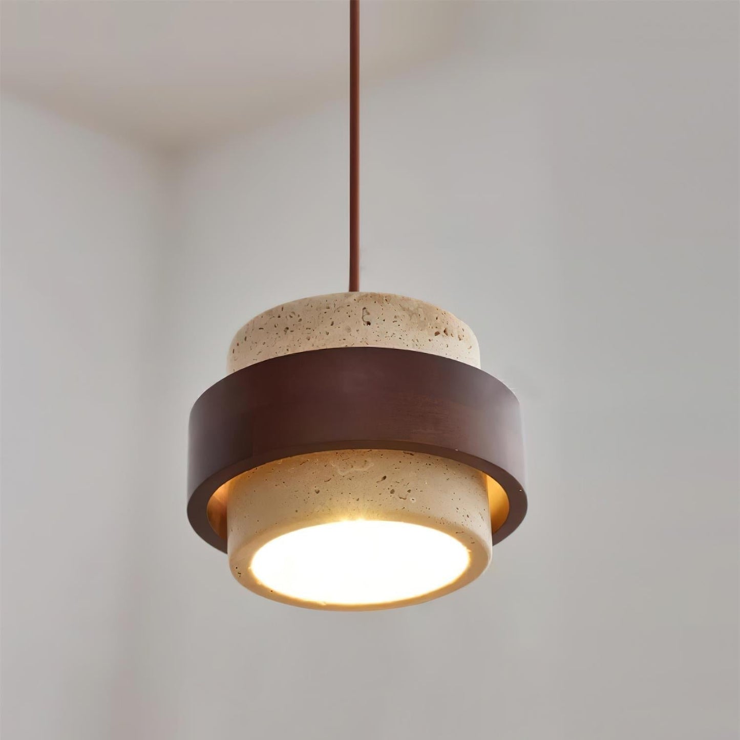 Perra | Natural Cylindrical Travertine Stone Pendant Light