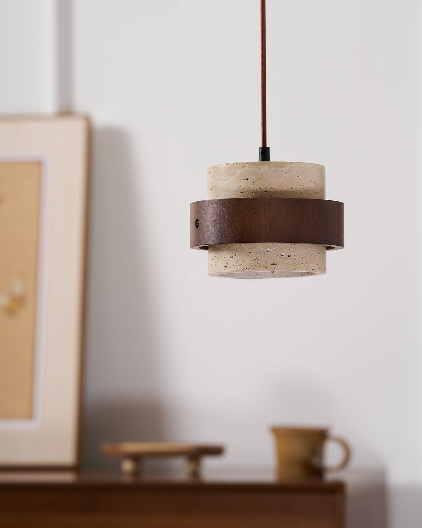 Perra | Natural Cylindrical Travertine Stone Pendant Light