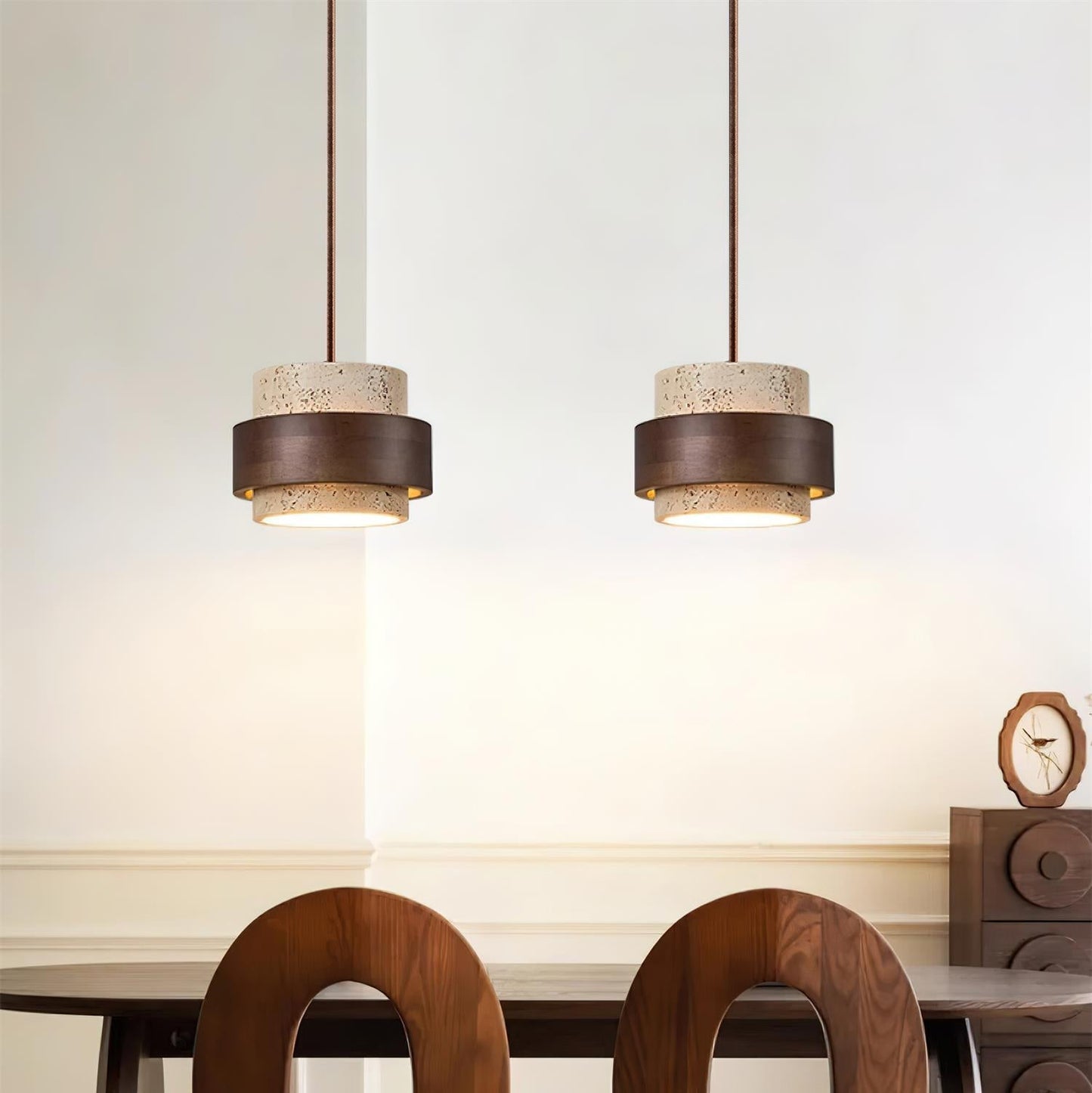 Perra | Natural Cylindrical Travertine Stone Pendant Light