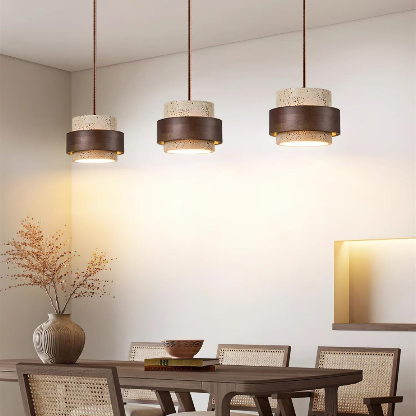 Perra | Natural Cylindrical Travertine Stone Pendant Light