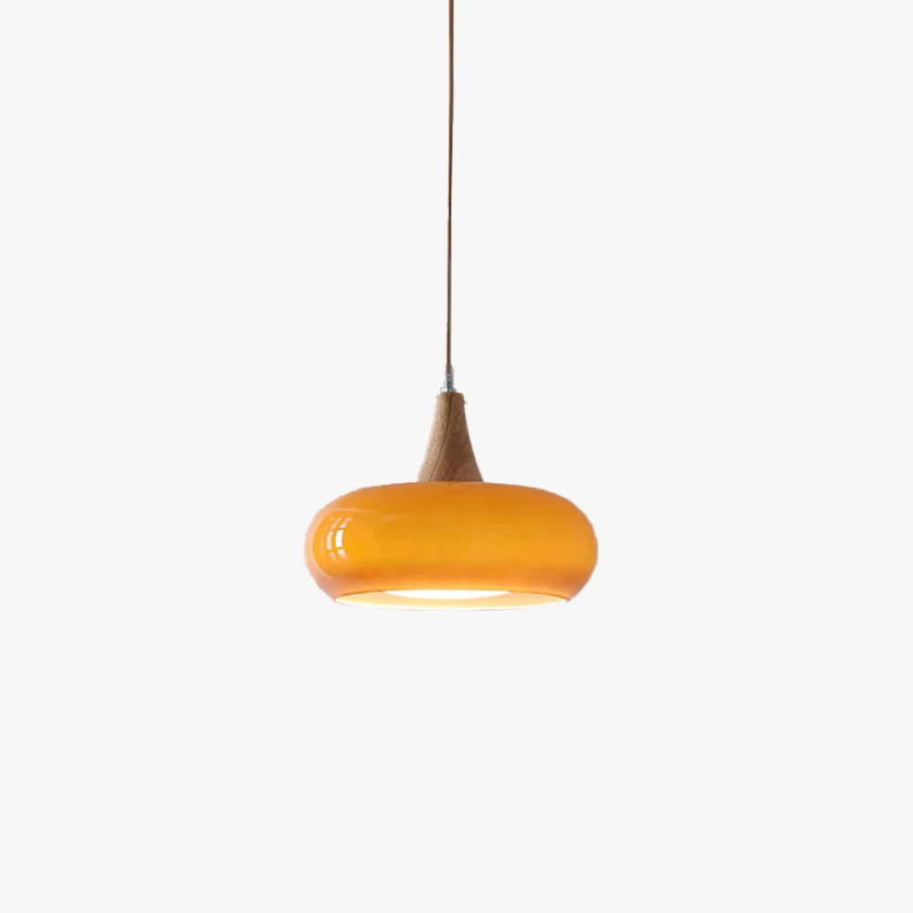 Charlotte | Mid Century Wood and Amber Glass Pendant Light