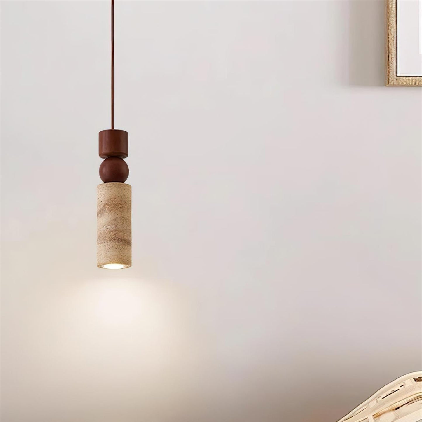 Elvara | Minimalist Nordic Travertine Wood Column Pendant Light