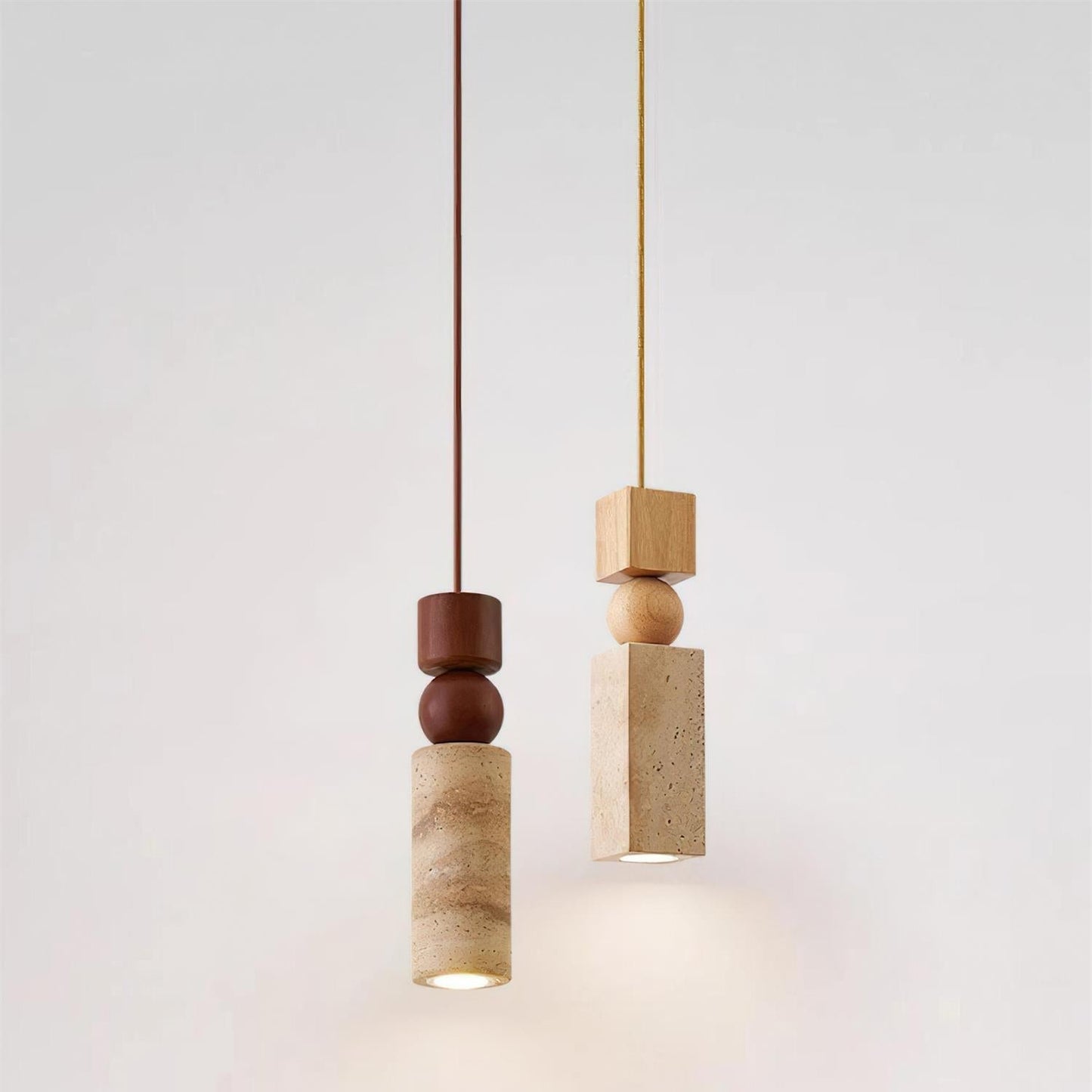 Elvara | Minimalist Nordic Travertine Wood Column Pendant Light