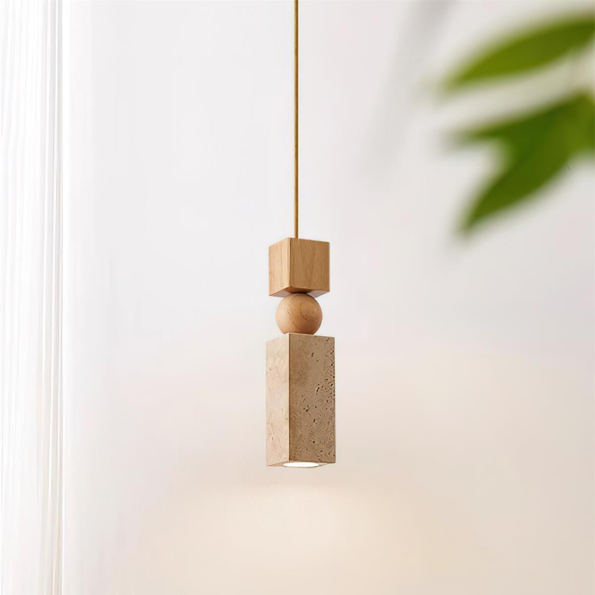 Elvara | Minimalist Nordic Travertine Wood Column Pendant Light