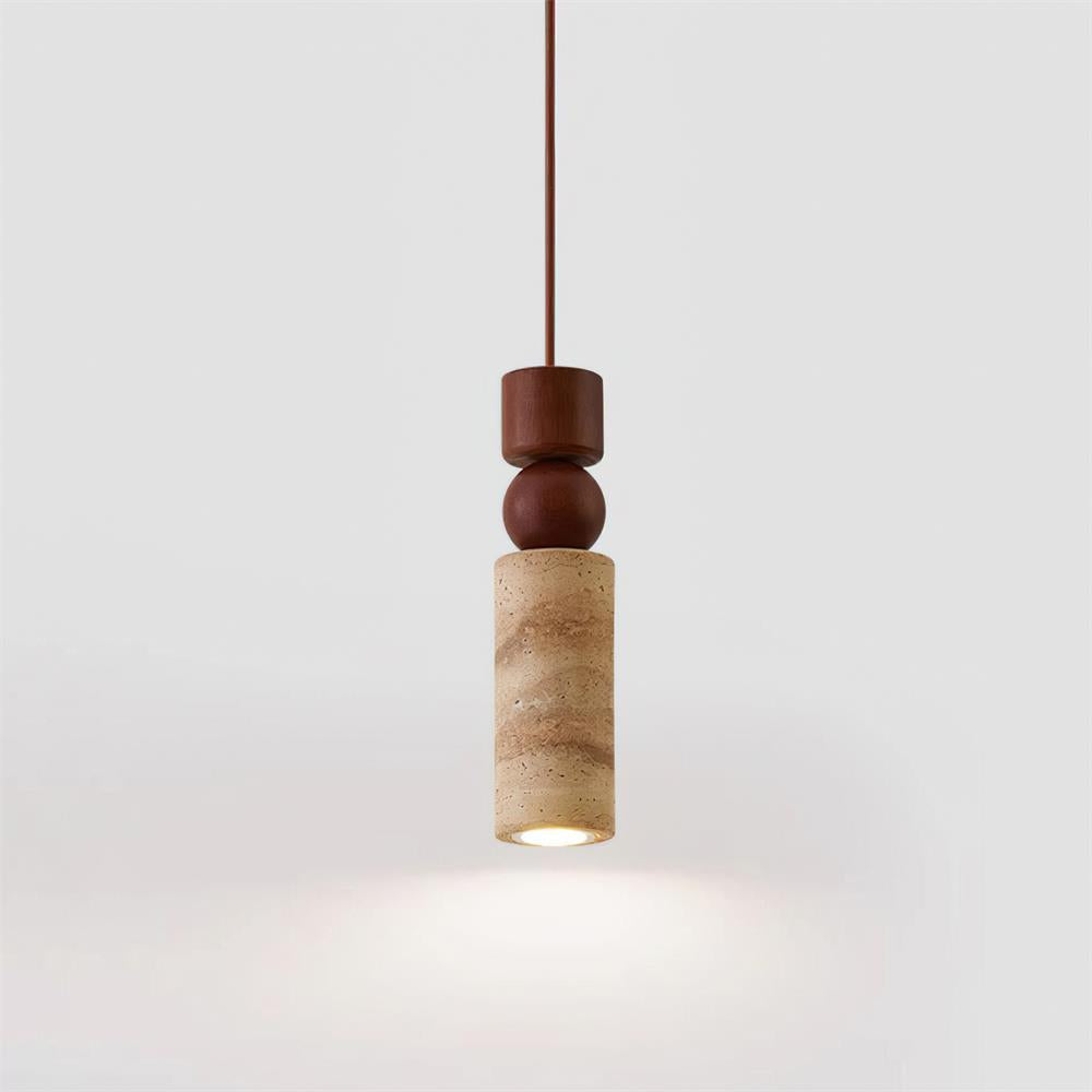 Elvara | Minimalist Nordic Travertine Wood Column Pendant Light