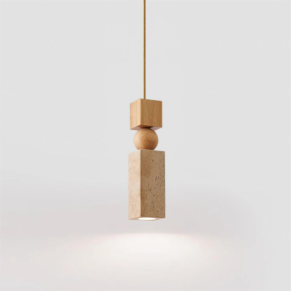 Elvara | Minimalist Nordic Travertine Wood Column Pendant Light