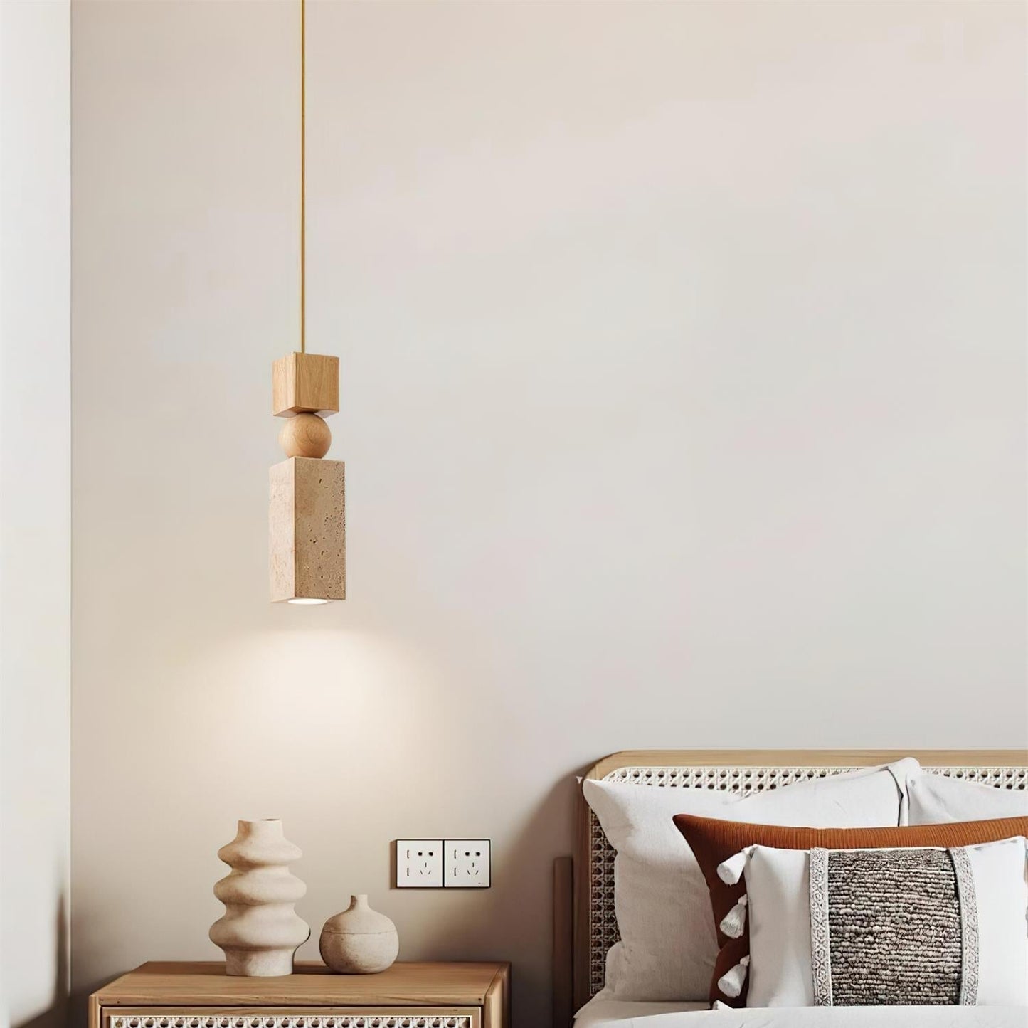 Elvara | Minimalist Nordic Travertine Wood Column Pendant Light
