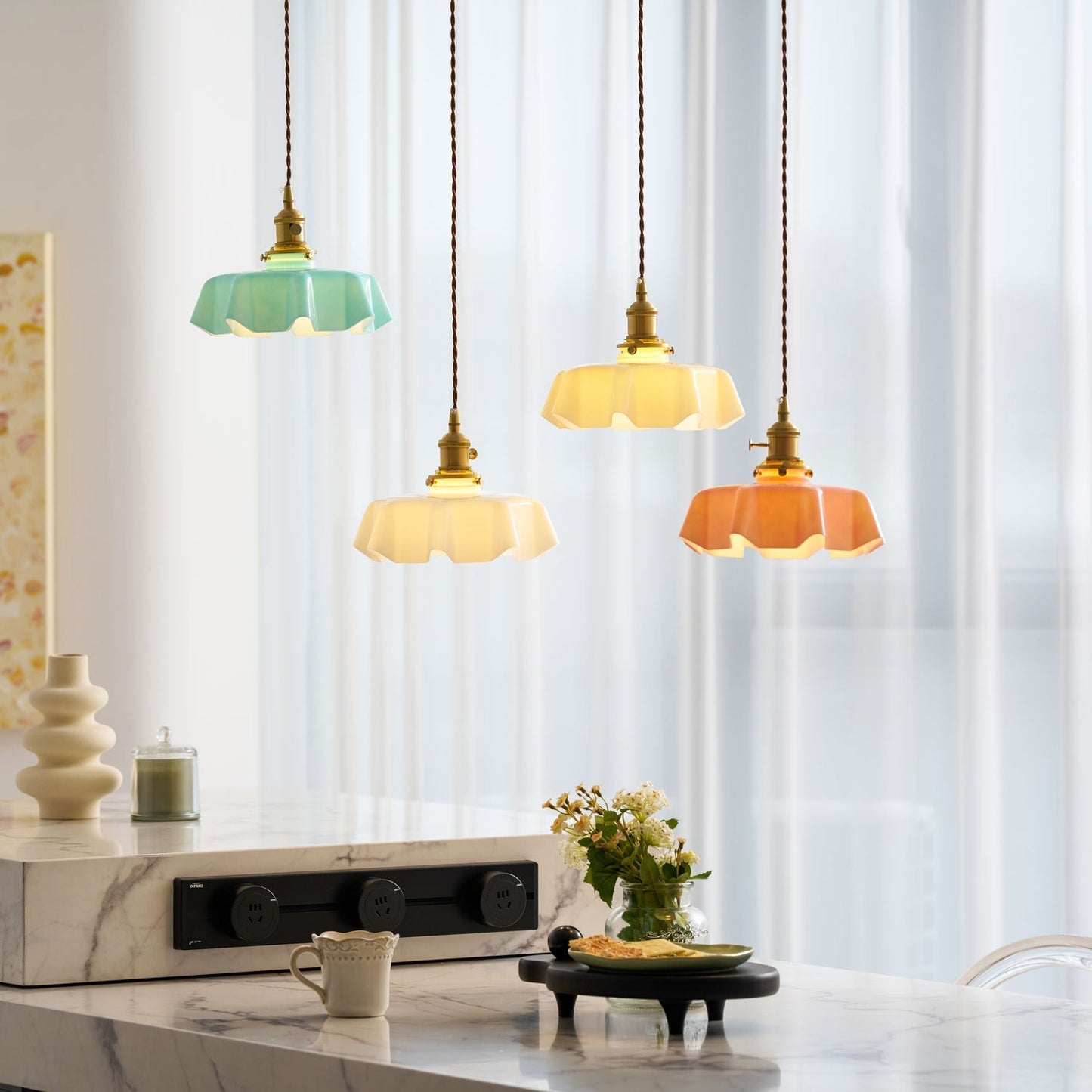 Kelvarna | Vintage Pleated Glass Fluted Pendant Light