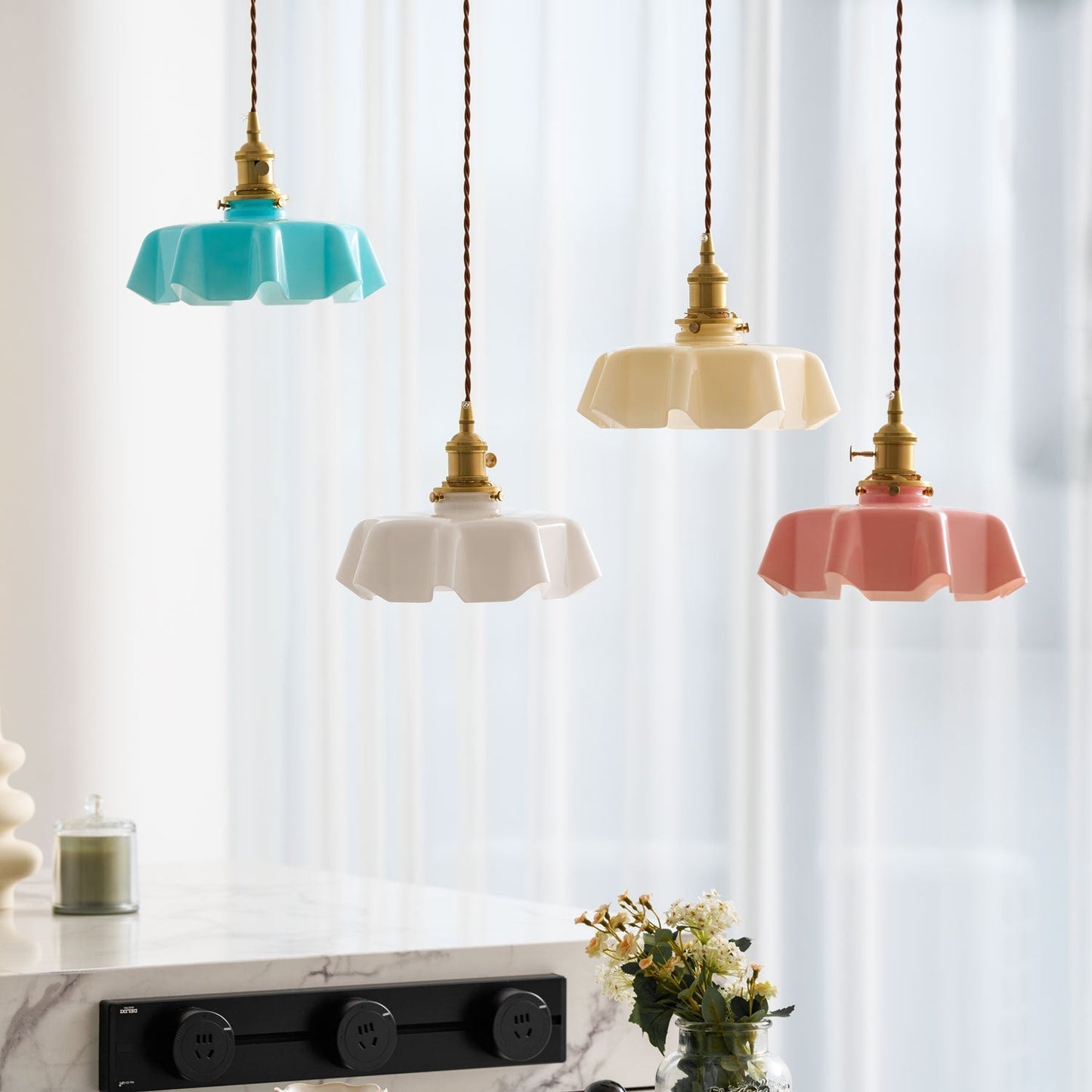 Kelvarna | Vintage Pleated Glass Fluted Pendant Light