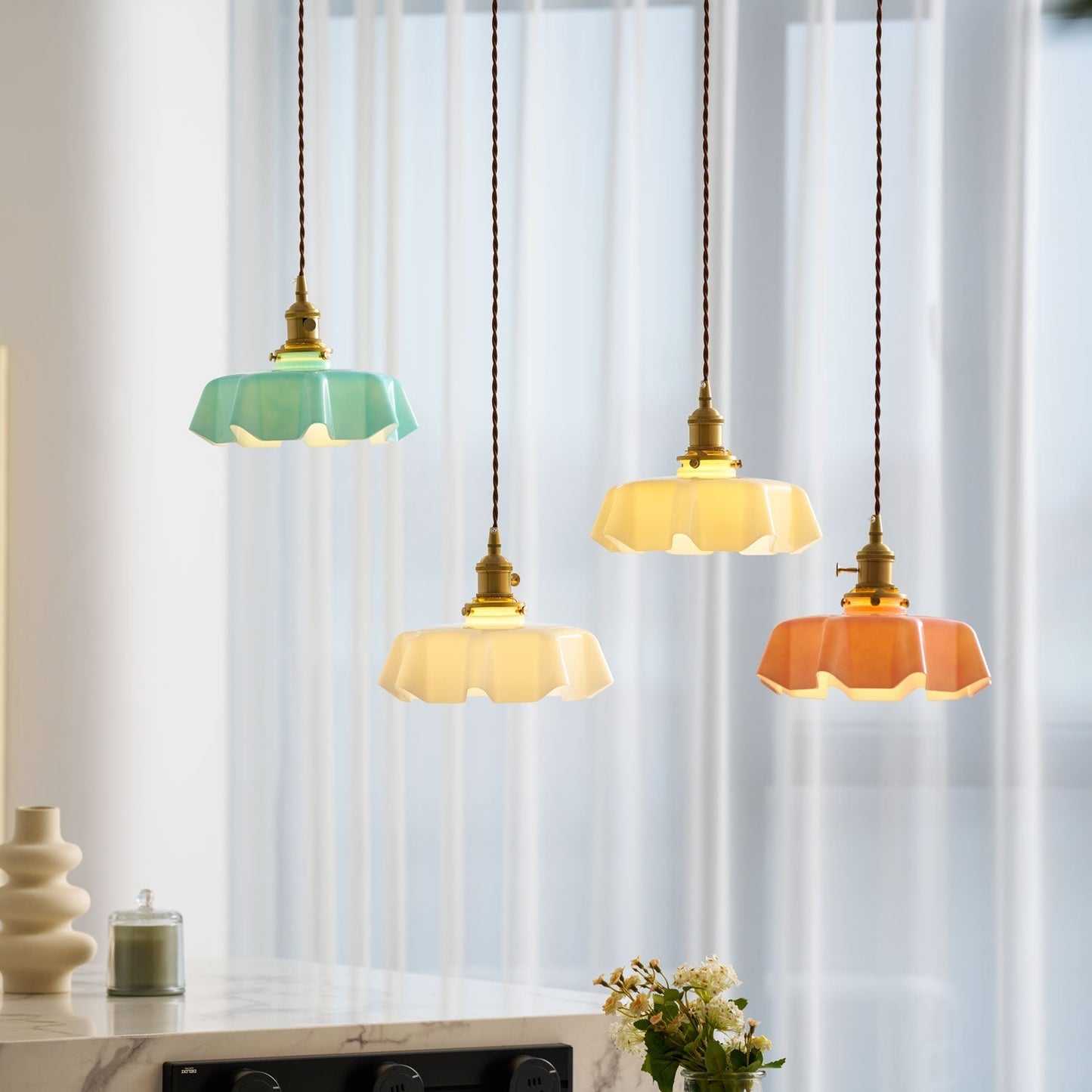 Kelvarna | Vintage Pleated Glass Fluted Pendant Light