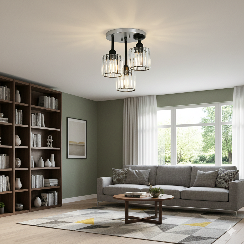 Luminera | Elegant Crystal Glass Semi Flush Ceiling Light