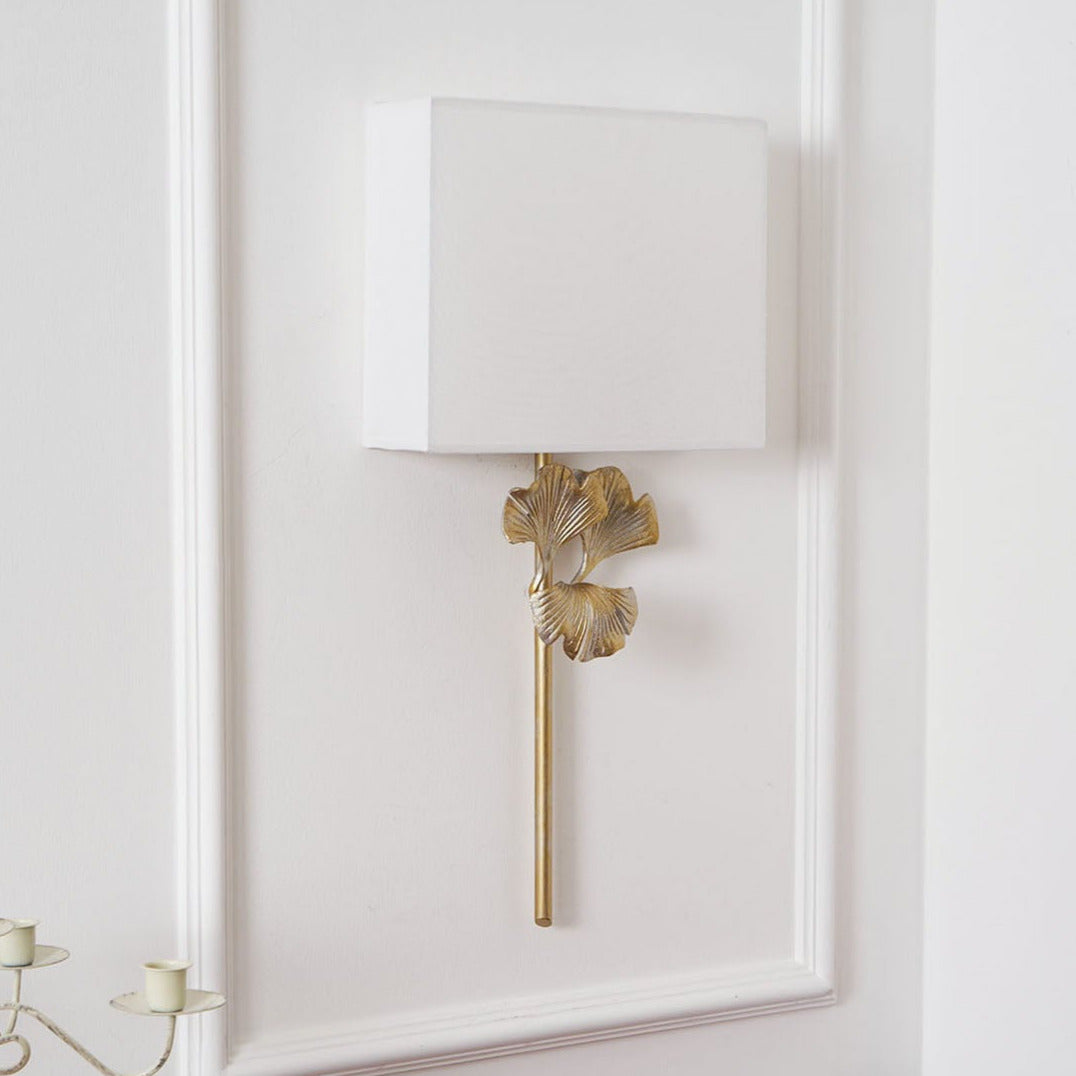 Juvox | Ginkgo Leaf Sculpted Fabric Brass Shade Wall Light