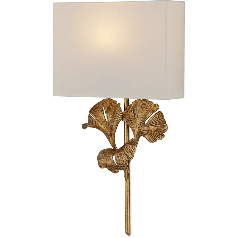 Juvox | Ginkgo Leaf Sculpted Fabric Brass Shade Wall Light