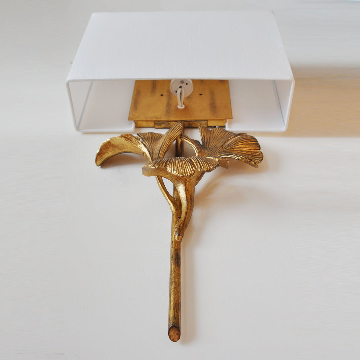 Juvox | Ginkgo Leaf Sculpted Fabric Brass Shade Wall Light