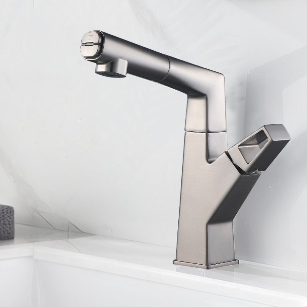 Juvaste | Contemporary Arched Column Swivel Deck Mounted Bathroom Sink Tap