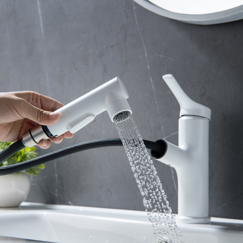 Kydross | Modern Cylindrical Single Lever Bathroom Basin Tap with Retractable Spout
