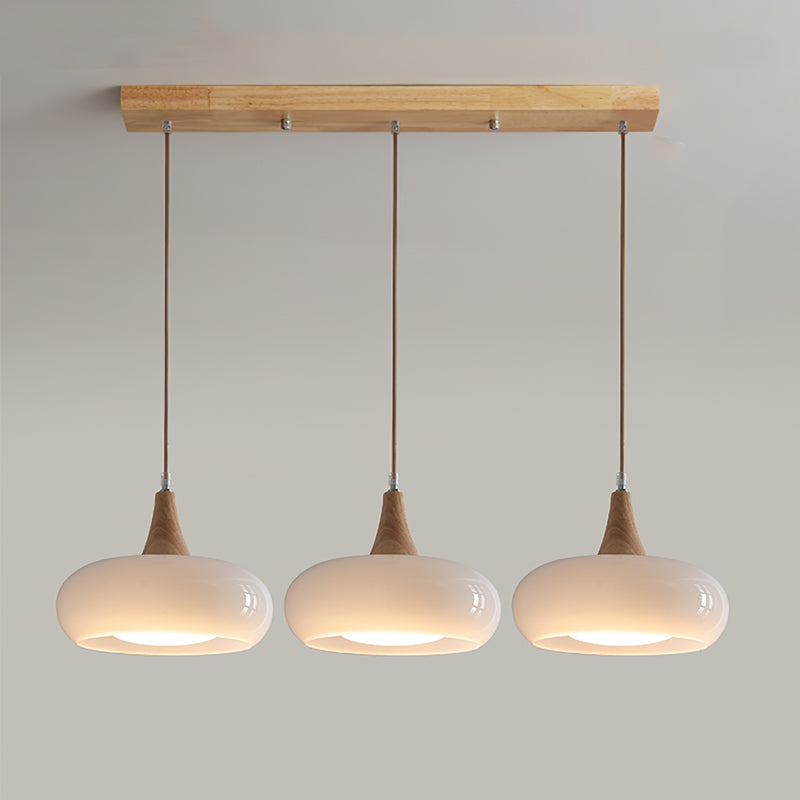 Charlotte | Mid Century Wood and Amber Glass Pendant Light