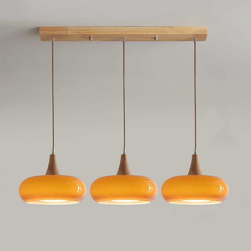 Charlotte | Mid Century Wood and Amber Glass Pendant Light