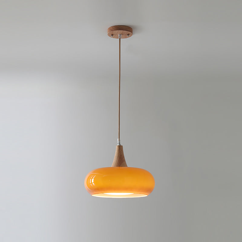 Charlotte | Mid Century Wood and Amber Glass Pendant Light