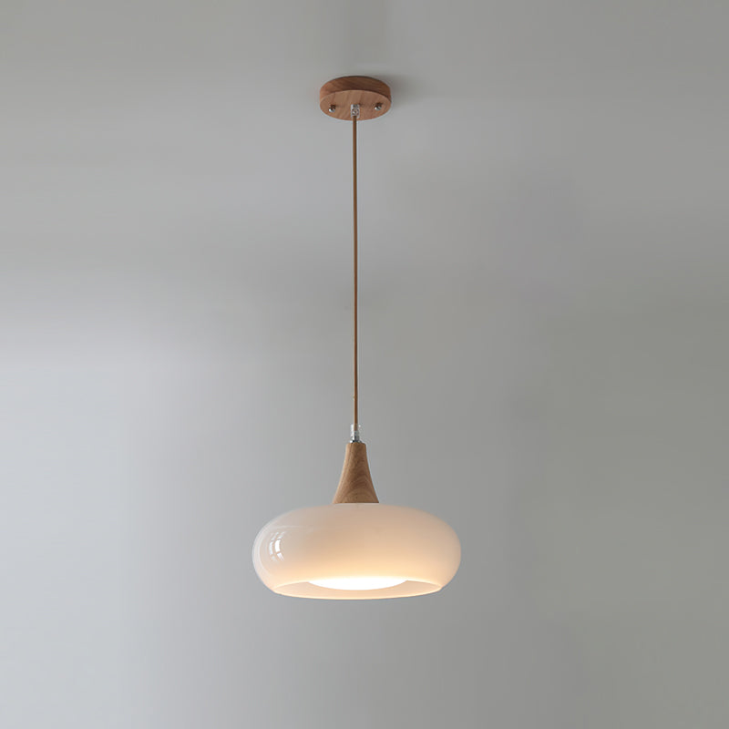 Charlotte | Mid Century Wood and Amber Glass Pendant Light