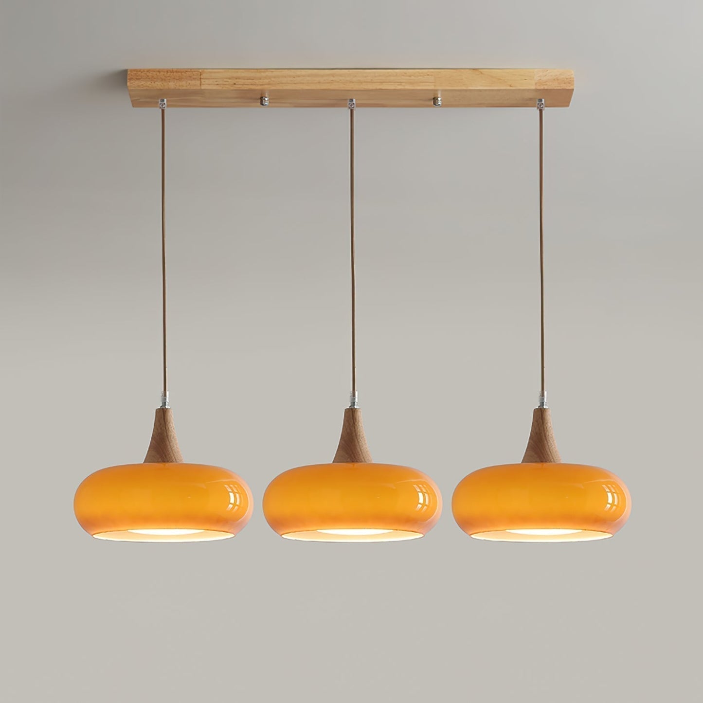 Charlotte | Mid Century Wood and Amber Glass Pendant Light