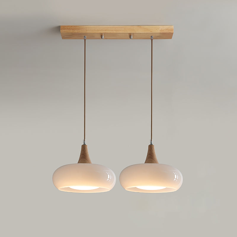 Charlotte | Mid Century Wood and Amber Glass Pendant Light