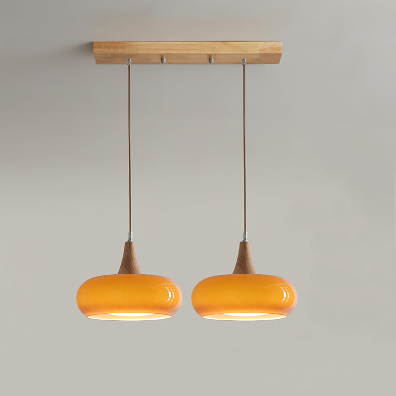 Charlotte | Mid Century Wood and Amber Glass Pendant Light