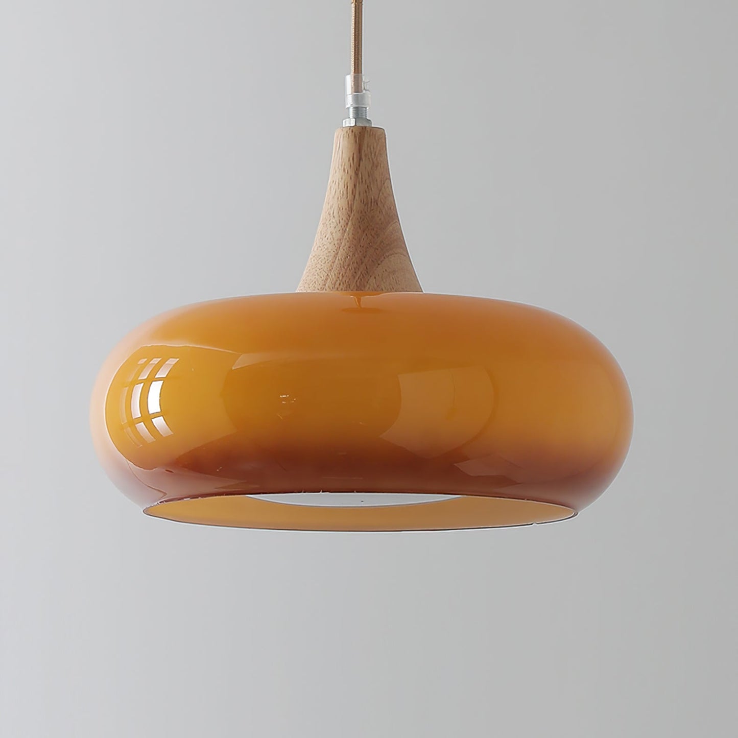 Charlotte | Mid Century Wood and Amber Glass Pendant Light