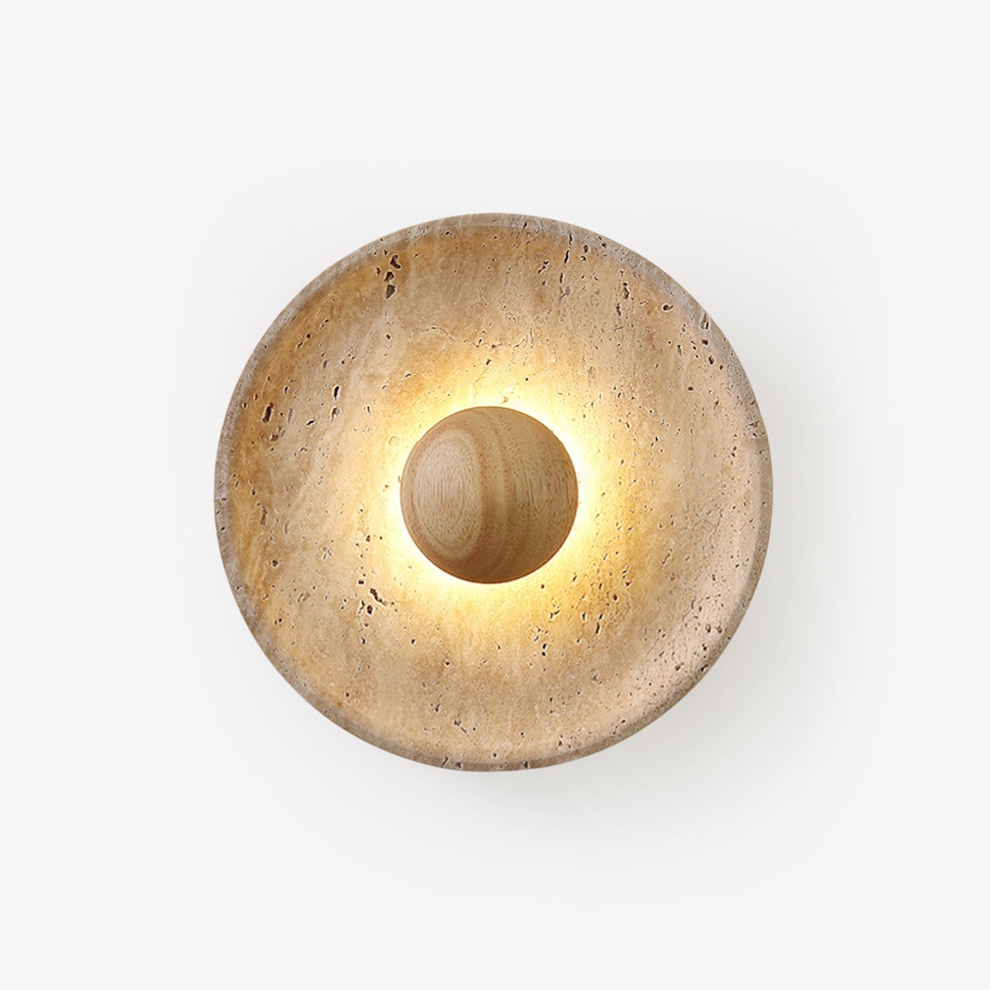 Solvintra | Sculptural Travertine Halo Stone Wooden Wall Light