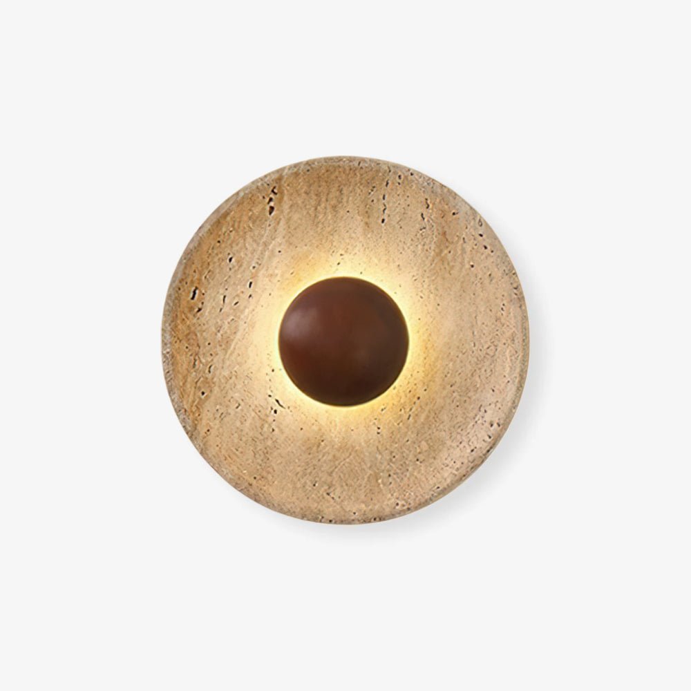 Solvintra | Sculptural Travertine Halo Stone Wooden Wall Light