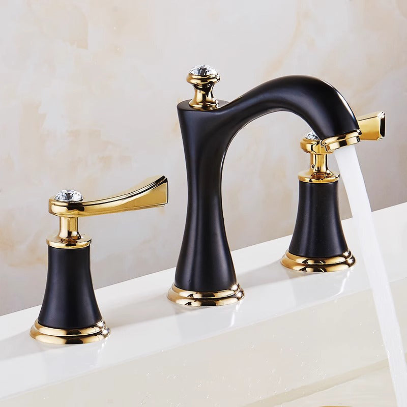 Juvandic | Glam Arched Spout Deck Mounted Widespread Dual Handle Bathroom Sink Tap