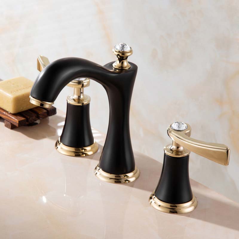 Juvandic | Glam Arched Spout Deck Mounted Widespread Dual Handle Bathroom Sink Tap