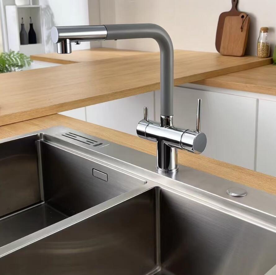 Navunde | Modern L-Shaped Retractable Spout Kitchen Sink Mixer Tap