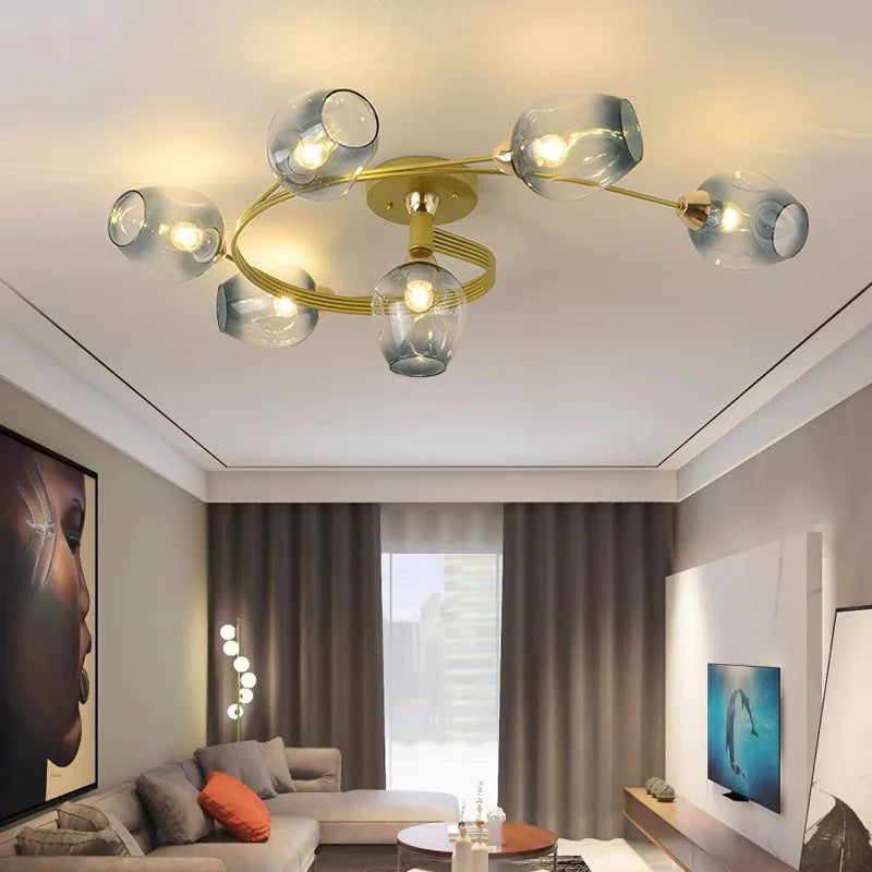 Kenzad | Modern Tornado Wave Glass Globe Flush Mount Ceiling Light