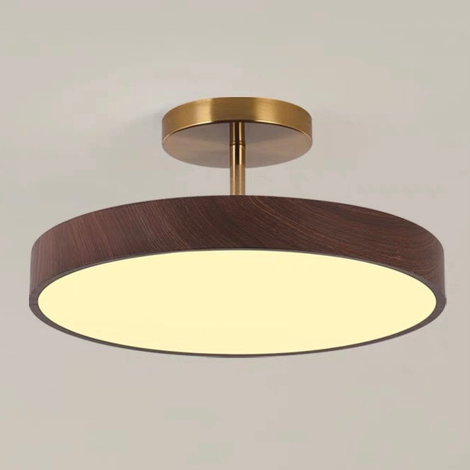 Sylva | Modern Wood Grain Circular Semi Flush Ceiling Light