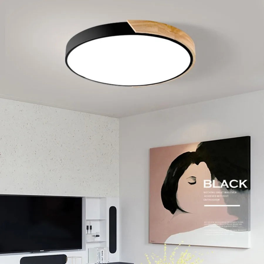 Velisca | Modern Round Wood Flush Mount Ceiling Light