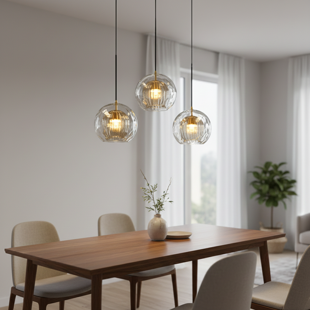 Orbia | Contemporary Ribbed Globe Drop Pendant Light