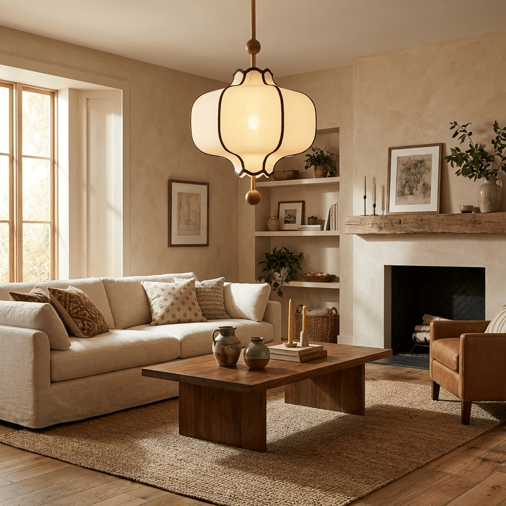 Kendrovy | Ribbed Fabric Lantern Silhouette Ceiling Pendant Light
