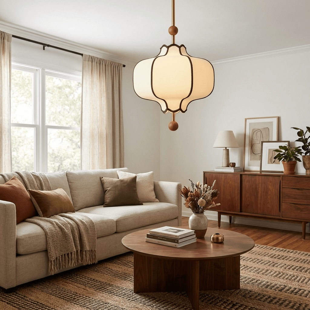 Kendrovy | Ribbed Fabric Lantern Silhouette Ceiling Pendant Light