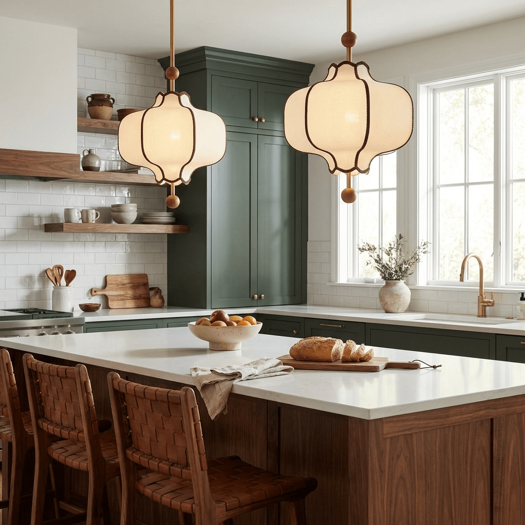 Kendrovy | Ribbed Fabric Lantern Silhouette Ceiling Pendant Light